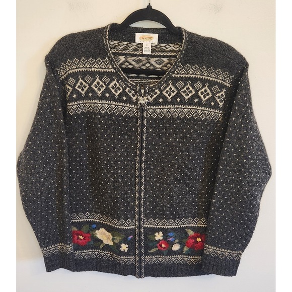 Talbots Sweaters - Vtg Talbots Fair Isle Nordic Cabincore 100% Wool Cardigan Sweater Full Zip Small